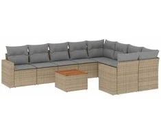 Sofa Sofos komplektas su pagalvėlėmis, 10 dalių, smėlio, poliratanas