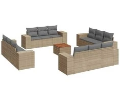 Sofa Sofos komplektas su pagalvėlėmis, 13 dalių, smėlio, poliratanas
