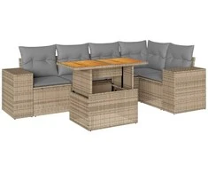 Sofa Sofos komplektas su pagalvėlėmis, 6 dalių, smėlio, poliratanas