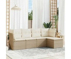 Sofa Sofos komplektas su pagalvėlėmis, 5 dalių, smėlio, poliratanas