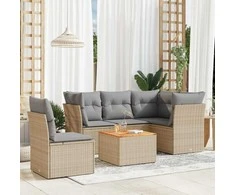 Sofa Sofos komplektas su pagalvėlėmis, 6 dalių, smėlio, poliratanas