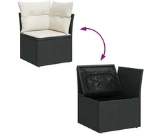 Sofa Sofos komplektas su pagalvėlėmis, 7 dalių, juodas, poliratanas