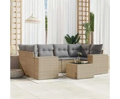Sofa Sofos komplektas su pagalvėlėmis, 7 dalių, smėlio, poliratanas