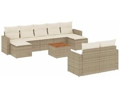 Sofa Sofos komplektas su pagalvėlėmis, 10 dalių, smėlio, poliratanas