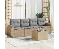 Sofa Sofos komplektas su pagalvėlėmis, 5 dalių, smėlio, poliratanas