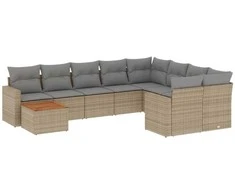 Sofa Sofos komplektas su pagalvėlėmis, 10 dalių, smėlio, poliratanas