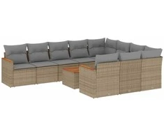 Sofa Sofos komplektas su pagalvėlėmis, 11 dalių, smėlio, poliratanas