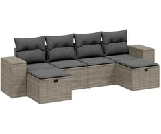 Sofa Sofos komplektas su pagalvėlėmis, 6 dalių, pilkas, poliratanas