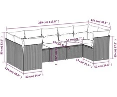 Lauko baldų komplektas Sofos komplektas su pagalvėlėmis, 7 dalių, juodas, poliratanas