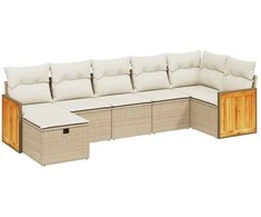 Sofa Sofos komplektas su pagalvėlėmis, 7 dalių, smėlio, poliratanas