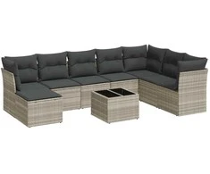 Sofa Sofos komplektas su pagalvėlėmis, 9 dalių, pilkas, poliratanas