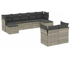 Sofa Sofos komplektas su pagalvėlėmis, 9 dalių, pilkas, poliratanas