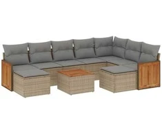 Sofa Sofos komplektas su pagalvėlėmis, 10 dalių, smėlio, poliratanas