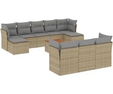 Sofa Sofos komplektas su pagalvėlėmis, 11 dalių, smėlio, poliratanas