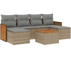 Sofa Sofos komplektas su pagalvėlėmis, 7 dalių, smėlio, poliratanas