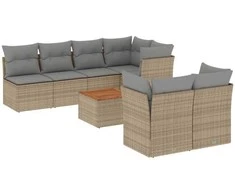 Sofa Sofos komplektas su pagalvėlėmis, 8 dalių, smėlio, poliratanas