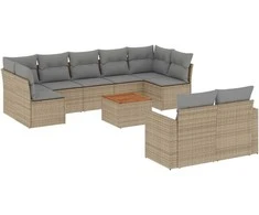 Sofa Sofos komplektas su pagalvėlėmis, 10 dalių, smėlio, poliratanas