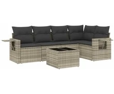 Sofa Sofos komplektas su pagalvėlėmis, 6 dalių, pilkas, poliratanas