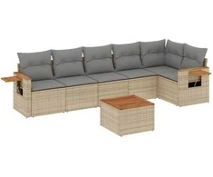 Sofa Sofos komplektas su pagalvėlėmis, 7 dalių, smėlio, poliratanas