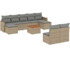 Sofa Sofos komplektas su pagalvėlėmis, 10 dalių, smėlio, poliratanas