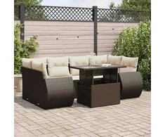 Lauko baldų komplektas Sofos komplektas su pagalvėlėmis, 7 dalių, rudas, poliratanas