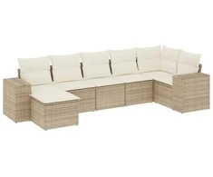 Sofa Sofos komplektas su pagalvėlėmis, 7 dalių, smėlio, poliratanas