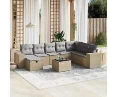 Lauko baldų komplektas Sofos komplektas su pagalvėlėmis, 9 dalių, smėlio, poliratanas