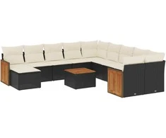 Sofa Sofos komplektas su pagalvėlėmis, 12 dalių, juodas, poliratanas