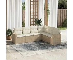 Sofa Sofos komplektas su pagalvėlėmis, 6 dalių, smėlio, poliratanas
