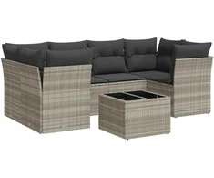 Sofa Sofos komplektas su pagalvėlėmis, 7 dalių, pilkas, poliratanas