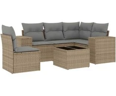 Sofa Sofos komplektas su pagalvėlėmis, 6 dalių, smėlio, poliratanas