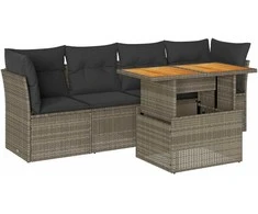 Sofa Sofos komplektas su pagalvėlėmis, 5 dalių, pilkas, poliratanas