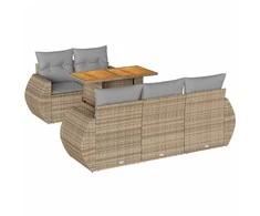 Sofa Sofos komplektas su pagalvėlėmis, 6 dalių, smėlio, poliratanas