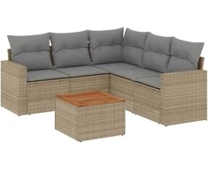 Sofa Sofos komplektas su pagalvėlėmis, 6 dalių, smėlio, poliratanas