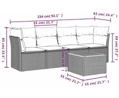 Lauko baldų komplektas Sofos komplektas su pagalvėlėmis, 5 dalių, pilkas, poliratanas