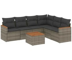 Lauko baldų komplektas Sofos komplektas su pagalvėlėmis, 7 dalių, pilkas, poliratanas