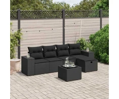 Sofa Sofos komplektas su pagalvėlėmis, 6 dalių, juodas, poliratanas