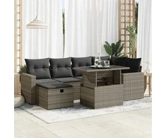 Lauko baldų komplektas Sofos komplektas su pagalvėlėmis, 7 dalių, pilkas, poliratanas