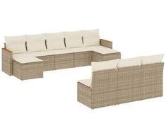 Sofa Sofos komplektas su pagalvėlėmis, 10 dalių, smėlio, poliratanas