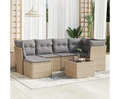 Sofa Sofos komplektas su pagalvėlėmis, 7 dalių, smėlio, poliratanas