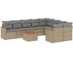 Sofa Sofos komplektas su pagalvėlėmis, 10 dalių, smėlio, poliratanas