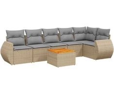 Sofa Sofos komplektas su pagalvėlėmis, 7 dalių, smėlio, poliratanas