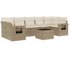 Sofa Sofos komplektas su pagalvėlėmis, 8 dalių, smėlio, poliratanas