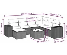 Sofa Sofos komplektas su pagalvėlėmis, 8 dalių, juodas, poliratanas