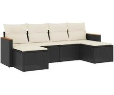 Lauko baldų komplektas Sofos komplektas su pagalvėlėmis, 6 dalių, juodas, poliratanas