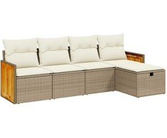 Sofa Sofos komplektas su pagalvėlėmis, 5 dalių, smėlio, poliratanas