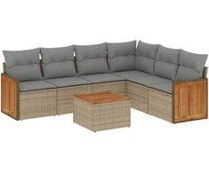 Sofa Sofos komplektas su pagalvėlėmis, 7 dalių, smėlio, poliratanas