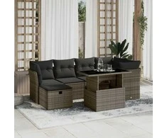 Lauko baldų komplektas Sofos komplektas su pagalvėlėmis, 7 dalių, pilkas, poliratanas