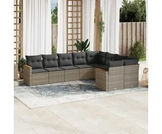 Lauko baldų komplektas Sofos komplektas su pagalvėlėmis, 9 dalių, pilkas, poliratanas