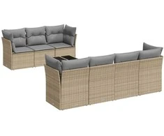 Sofa Sofos komplektas su pagalvėlėmis, 8 dalių, smėlio, poliratanas